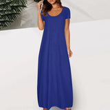 Casual Dresses For Teens Fashion Clothes Women Leisure Solid Color V Neck Short Sleeve Long Dress Casual Loose Sundress 2025