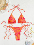 2025 Triangle Halter String Bikini Women Printed Swimwear Female Sexy Swimsuit Bathers Bathing Swimming Swim Suit Beachwear