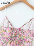 Lace Decoration Pink Floral Maxi Long Sundress Women's Dress 2025 Spaghetti Strap V Neck Smocked Boho Straight Boho Dress
