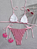 Sexy Pink Striped Micro Bikini 2026 Women Halter Push Up Bra Tie Side Thong Swimsuit Beach Bathing Suit Holiday Swimwear Biquini