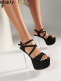 Thin Heels 16cm Dress OL Chunky Rivet Platform Waterproof Nightclub Sandals Model  Show Runway Shoes for Wonmen Oversized 34-47