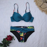4 Colors Sexy Bikini Women Push Up Swimwear Swimsuit Leaf Print Patchwork Bikinis Set Bathing Suit Beach Bikini Female Biquinis