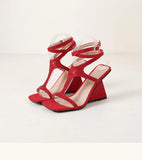Brand Design Cross-Strap Rhinestone Sandals Summer For Women Crystal Strange Style High Heels Buckle Strap Dress Shoes Blue Red