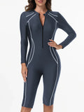 2026 Zipper Slim One Piece Swimsuit Women Long Sleeve & Knee Swimwear Female Bather Bathing Swimming Swim Surf Suit Beachwear