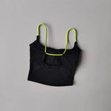 Women's Sexy Backless Yoga Sports Vest Fixed One-Piece Cup Contrast Suspender Beautiful Back Fitness Bra for Active Wear