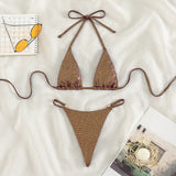 DEKA Sexy Triangle Micro Thong Bikini Set Diamond Swimsuit String Halter Swimwear Women Bead Bathing Suit Extreme Mini Bikini