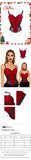 Christmas Red Black Lace Fishnet Boned Bodysuit, Sexy Push Up Corset Shapewear with Side Smoothing, Tummy Control Lingerie