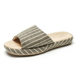 Breathable Linen Slippers For Women Men Summer House Shoes Striped Design Soft Sole Anti-Slip Couples Home Floor Cotton Slides