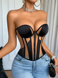 Mesh Thin Corset Sexy Erotic Tight Corset Fishbone Top Casaul Transparent Off-the-shoulder Pure Desire Elegant Top Charming 6EX2