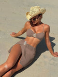 With Skirt Wrinkled Bandeau Bikini Female Swimsuit Women Swimwear Three-pieces Bikini Set Metal Ring Bathing Suit Swim Beachwear