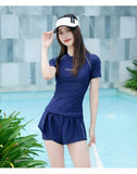 Sports Swimsuit, Swimsuit, Women's New Plus Size Two-piece Set, Short Sleeved, Student Hot Spring Conservative Swimsuit