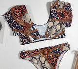 New Sexy Two Piece Swimsuit Swimwear Women Print High Waist Short Sleeve Bathing Suit Beachwear Belt Decor Banadores Mujer 2026