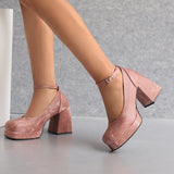 2026 Spring Style Suede Women's Thick-Soled High Heels with Ankle Buckles Women's High Heels Sizes 34 - 48