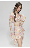 Bikinis Set Swimsuit Women Sweet Floral Prints Summer Girlish Sexy Ruffles Korean Style High Waist Swimwear Fashion Beach Wear