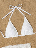 3D Flower with Mesh Sarong Skirt Bikini Women Swimwear Female Swimsuit Three-pieces Bikini Set White Bathing Suit Swim Beachwear