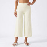 Women Solid Color Capri Pants High Waist Skinny 3/4 Length Flared Pants Casual Loose Fit Cropped Jogging Trousers Daily Summer