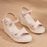 Yellow Soft Espadrille Wedge Heel Sandals Women Adjustable Ankle Strap Pink Jute Platform Summer Shoes Big Size 43