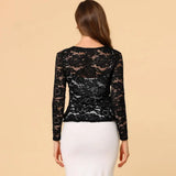Lace Bolero for Women Tie Front Ruffle Hem Cardigan Long Sleeve Cover Up Jacket Formal Office Sheer Crop Shrug