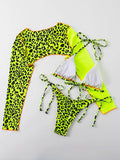Leopard Halter Triangle Bikini 2026 Women Long Sleeve Swimsuit Sexy Swimwear Female Bathers Bathing Suit Swimming Beachwear