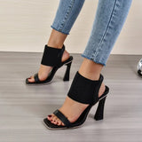 Square Toe High Heeled Sandal Women's Elastic Strap Slingback Pyramid Heeled Shoes Fashion Plus Size Sandals with Peep Toe Heels