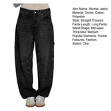 Women's Straight Leg Denim Pants High Waisted Baggy Wide Leg Bling Jeans Casual Sparkly Harem Jeans for Streetwear