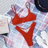 New Sexy Wrinkled Crinkled Bikini Female Swimsuit Women Swimwear Two-Pieces Bikini Set Mid Waist Bather Bathing Suit Swim V3032P