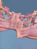 New Pink Transparent Bra Women Sheer Temptation Exotic Sexy Lingerie Set Ladies Embroidery Floral Bras Erotic Underwear Sets