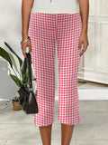 Women Capri Pants Solid Color Bow Decor Summer Casual Cropped Pants Stretch Crop Leggings