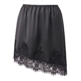 Women's Lace Midi Skirt Elastic Waist Loose Fit Asymmetric Hem Knee Length Skirt for Party Work Daily Wear Elegant Satin