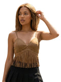 Summer Women's Tassel Corset Tops Retro Cowboy Stylish Sleeveless V Neck Vest Spaghetti Strap Tank Top for Party Street