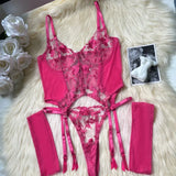 Toucheart Sexy Lingerie Embroidery Printing Bra Garters Set For Women Mesh See- Through Hollow Out Exotic Sexy Underwear Suit