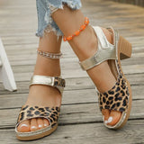 Lightweight Leopard Print Thick Heel Sandals Women Summer High Heels Platform Sandles Woman Ankle Strap Non Slip Beach Sandalias