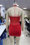 Sparkly Dotted Rhinestone Mesh Corset Dress Halter Backless Slim Ruched Hem Mini Club Dress Women Night Out Cocktail Outfit