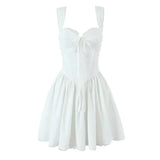 Foridol Bowknot Back Lace Up White Dress Women Sleeveless Lace Decor Summer Short Dress Elegant A-line Party Sundress 2025 New