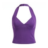 2026 Summer Women's Halter Square Neck Vest Sleeveless Open Back Slim Fit Corset Retro Casual Sexy Cropped Tank Tops