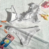 sexy white flower push up bikinis sets two pieces solid swimsuit bikini bathing suit Swimwear Biquini conjunto de bikini tankini