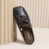2026Women's Half Slippers Vintage Hollow Woven Square Toe Slides Fashion Versatile Mules Shoes Ladies Daily Sandals Mujer Slides