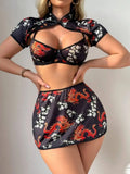 Women's New Sexy Uniform Sexy Hot Series Ethnic Style Pattern Skirt Sets Pure Desire Casaul Short Sleeved Skirt Sets Charm 24PB