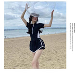 New Women's Swimsuit, One-piece Coverage Slimming Effect  Conservative Sports Style Hot Spring Flat Leg Pants Swimsuit Plus Size
