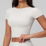 Brushed Yoga T Shirts Women Short Sleeve O Neck Slimming Sports Top Breathable Gym Running Fitness T-shirt Workout Clothes