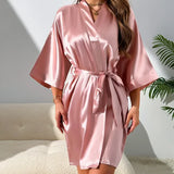 Female 3PCS Pajamas Set Kimono Bathrobe Gown Spring Summer New Sleepwear Strap Top&shorts Lingerie Loose Silk Satin Home Wear