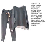 2 Pcs/Set Women Sweatshirt Pants Set Fake Two-piece Crew Neck Loose Elastic Waist Drawstring Casual Women Autumn Tracksuit