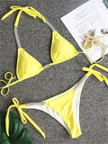 Luxury Rhinestone Bikini Women 2025 Sexy Orange Yellow Crystal Diamond Push Up Thong Swimsuit Beach Bathing Suit Tanga Swimwear