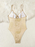 Sexy Brozing Gold One Piece Swimwear Women 2026 Front Drawstring Tie Slim Tummy Control Holiday Bathing Suit Swimsuit Monokini