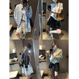 Sweet Korean Style Lace Loose Short Skirt White Tiered Ruffled Mini Skirt Elastic Waist Cute Casual Summer Skirt For Women EHAB