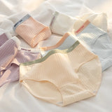 1-Pack Women's Ribbed Cotton Panties Breathable Soft Daily Underwear Low Rise Briefs Solid Color 7 Colors Lingerie Size M-XL