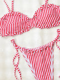 DEKA 2026 Vintage Pink Striped Knitted Bikini Set Women Sexy Drawstring Side Swimsuit Bathing Suit Swimwear