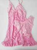 Toucheart Contrast Lace Nightgown Deep V Backless Bow Slip Dress Women Sexy See-Through Slit Lace Pajama 2-Piece Set With Thong
