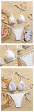 Shell Decoration Ribbed Halter Strappy Bikini Women Swimwear Female Swimsuit Two-pieces Bikini Set Bather Bathing Suit Swim Lady