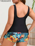 VigoJany 2026 Sexy Brazilian 2 Piece Plus Size Tankini Set Women Patchwork Strapped Curvy Swimsuit Beach Lady Big Bathing Suit